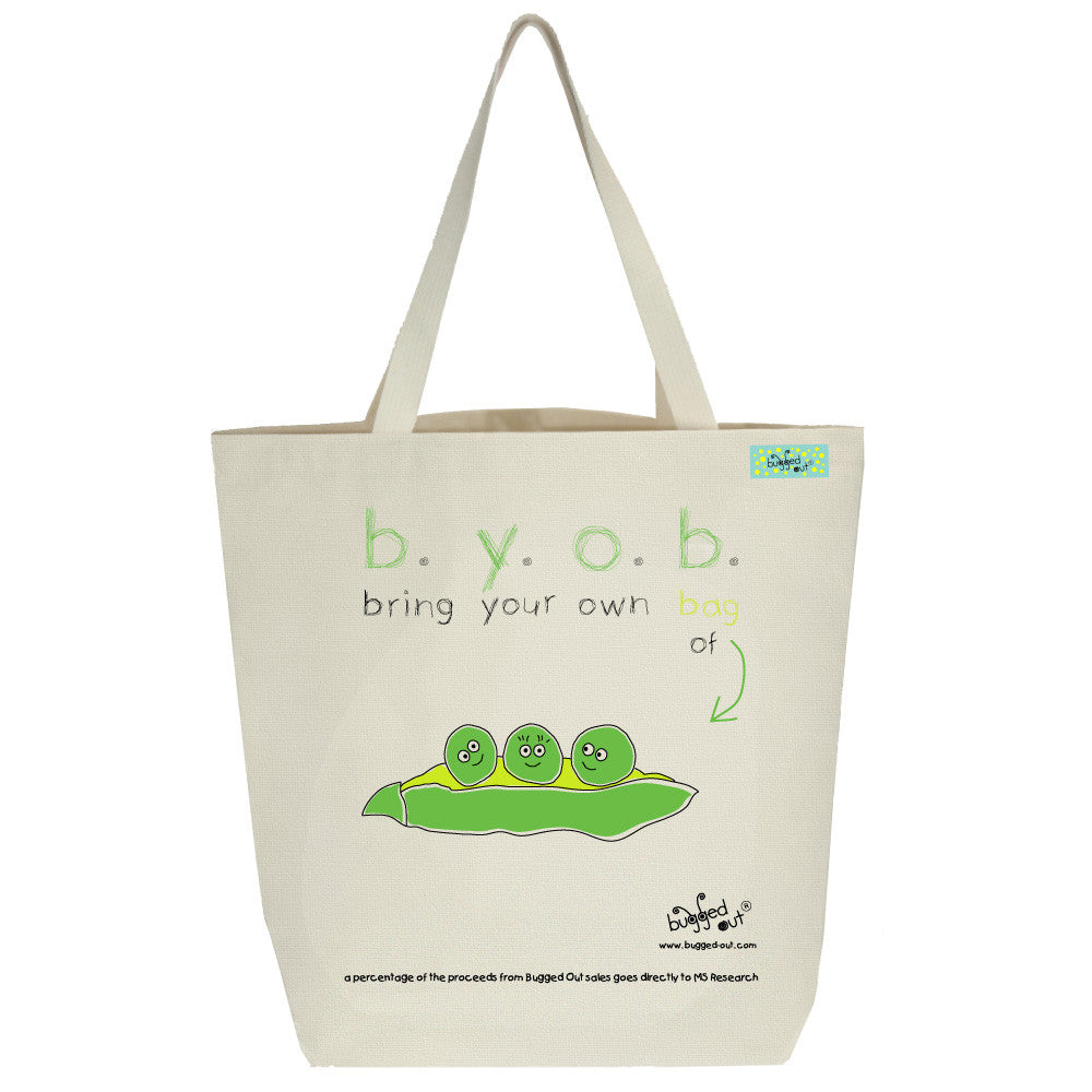 Bugged Out pea tote bag