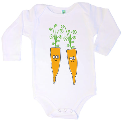 Bugged Out carrot long sleeve baby onesie