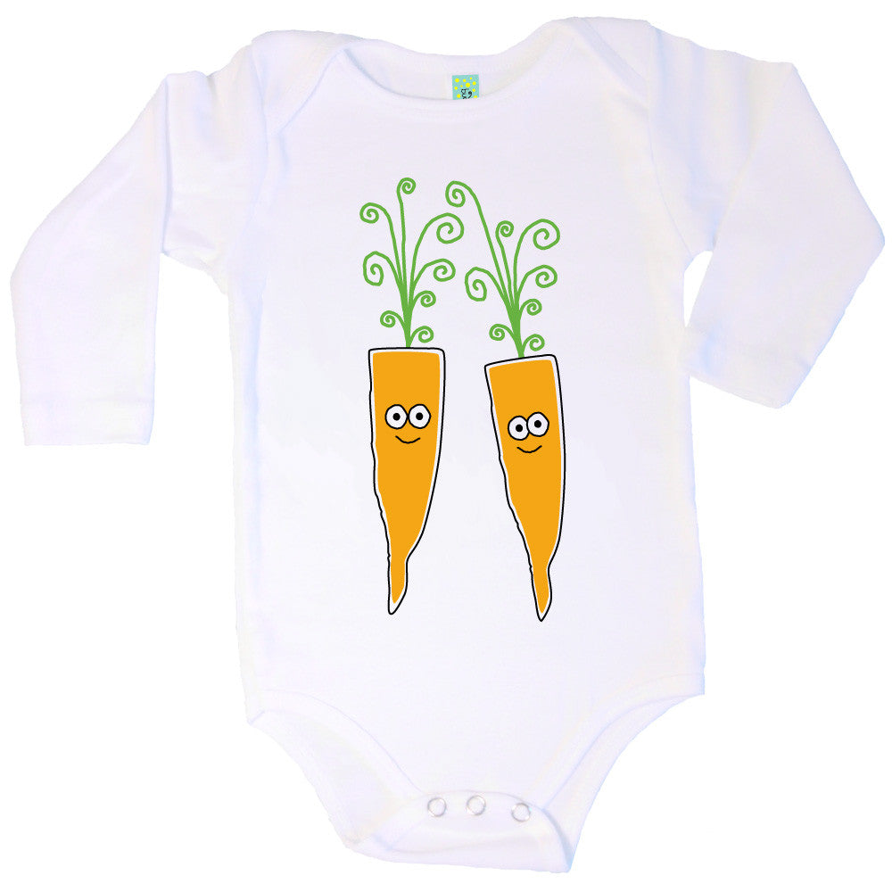 Bugged Out carrot long sleeve baby onesie