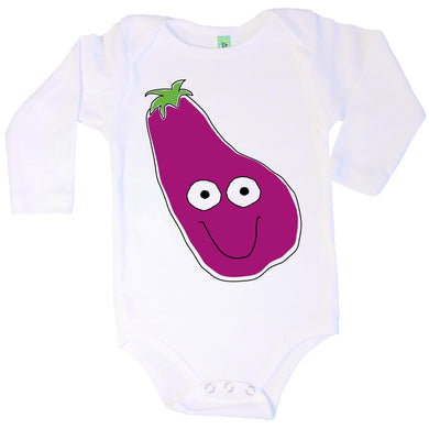 Bugged Out eggplant long sleeve baby onesie