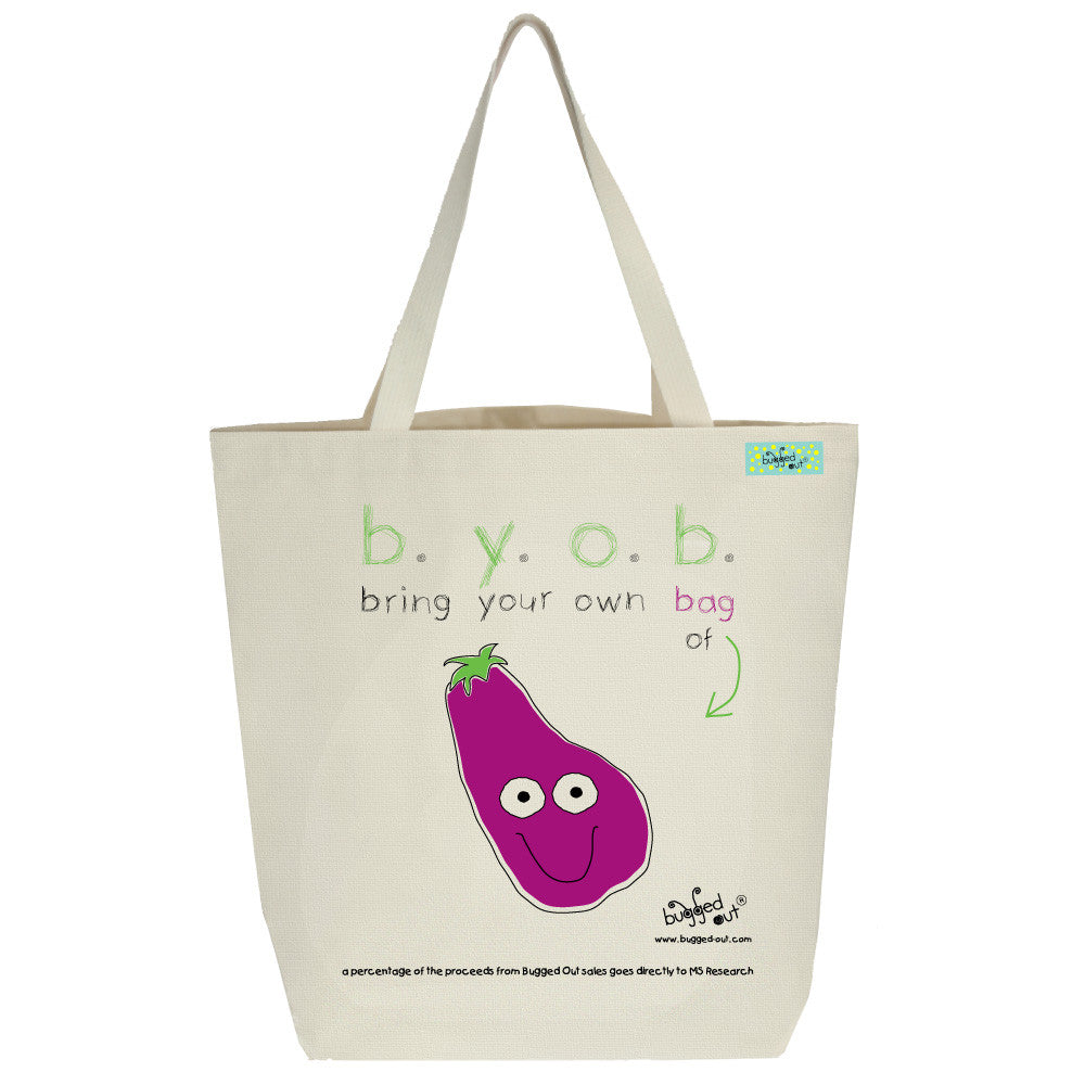 Bugged Out eggplant tote bag