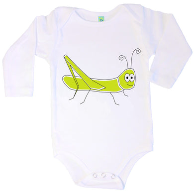 Bugged Out grasshopper long sleeve baby onesie