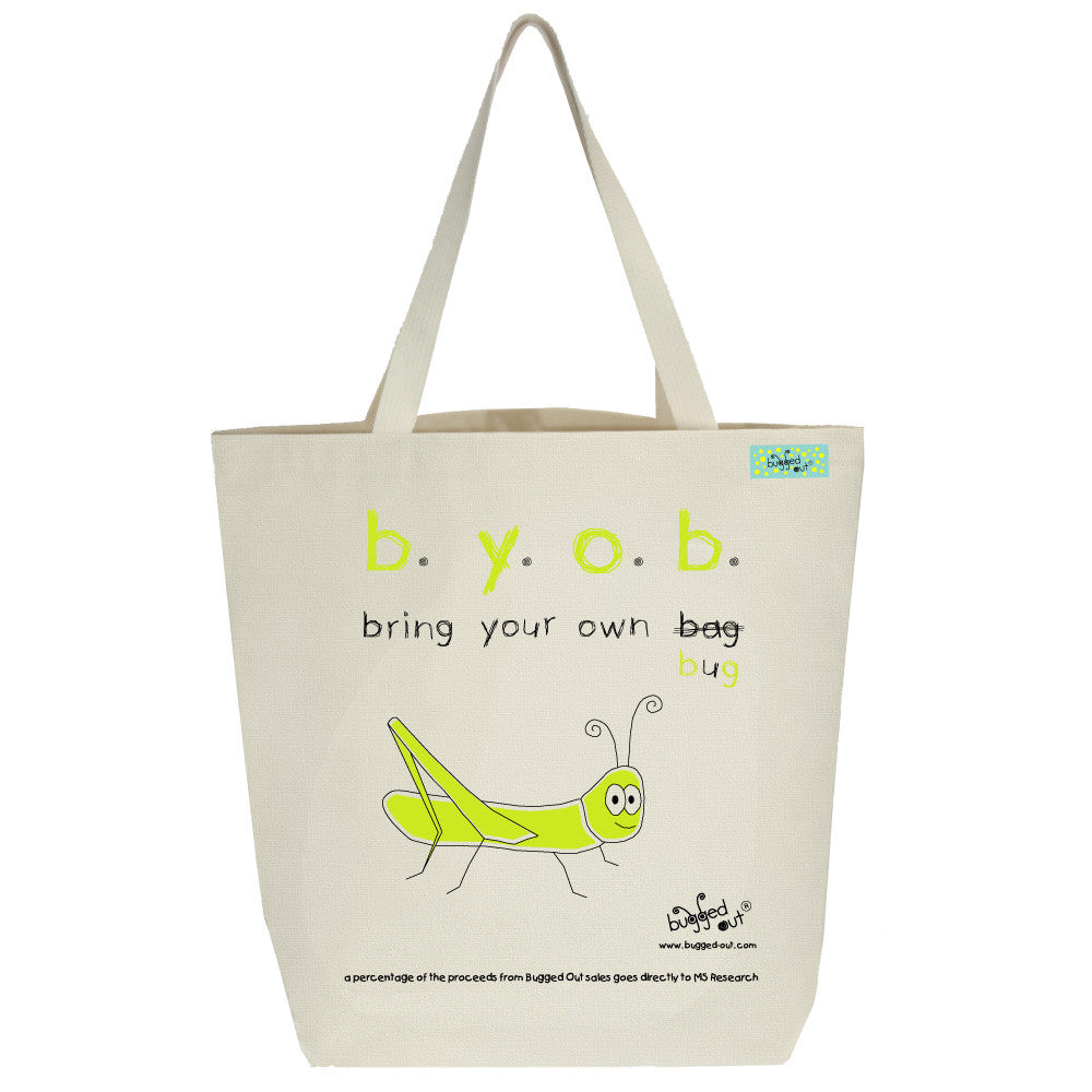 Bugged Out grasshopper tote bag