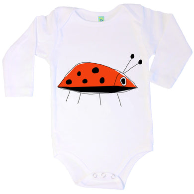 Bugged Out ladybug long sleeve baby onesie