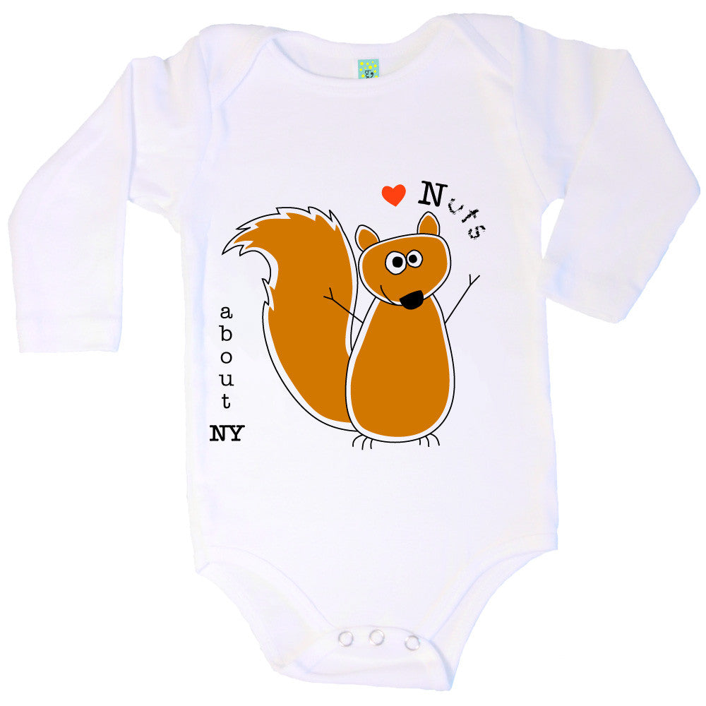 Bugged Out squirrel long sleeve baby onesie