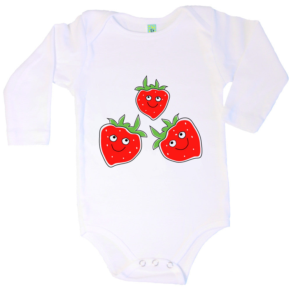 Bugged Out strawberry long sleeve baby onesie
