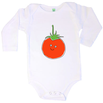 Bugged Out tomato long sleeve baby onesie